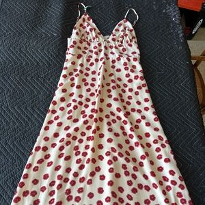 Array Cream and Red Floral V-Neck Dress